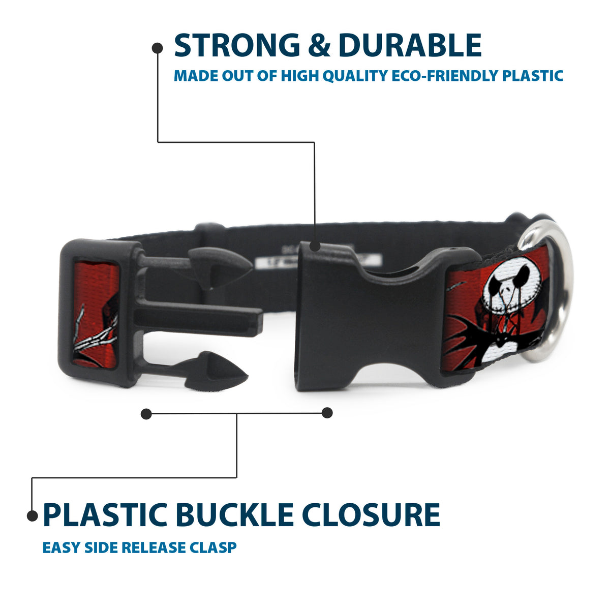 Plastic Clip Collar - NBC Jack Poses/Bats Red Stripe Dog Collars Plastic Clip Side Release Disney