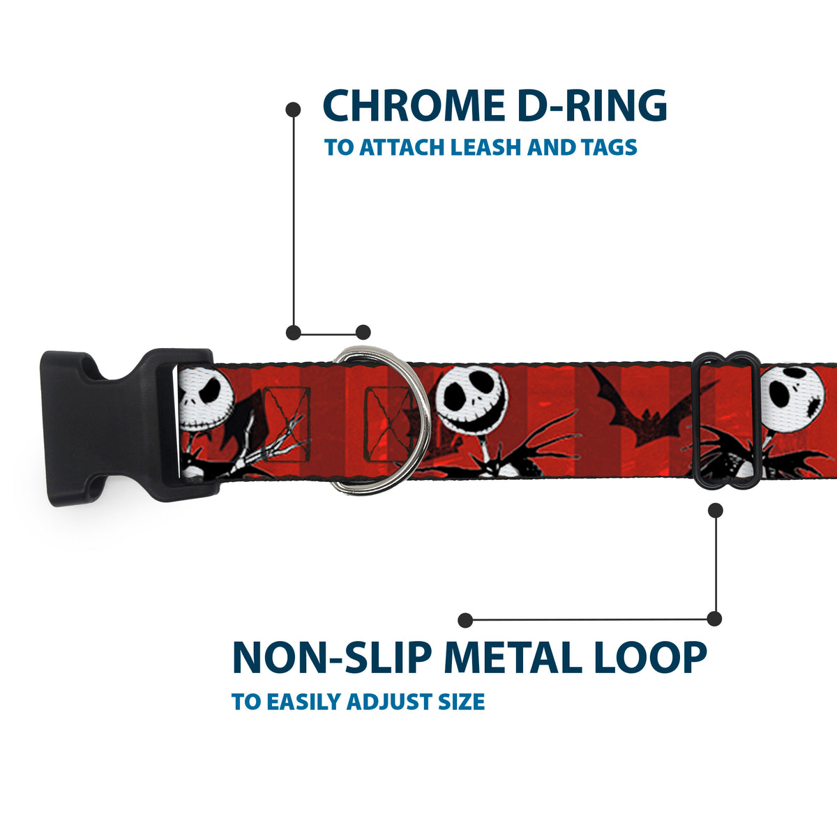 Plastic Clip Collar - NBC Jack Poses/Bats Red Stripe Dog Collars Plastic Clip Side Release Disney