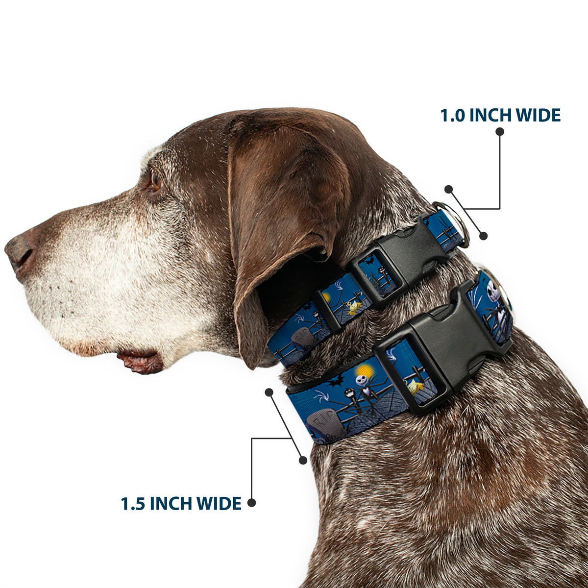 Plastic Clip Collar - Nightmare Before Christmas Jack, Zombie Duck & Zero Cemetery Scene Dog Collars Plastic Clip Side Release Disney