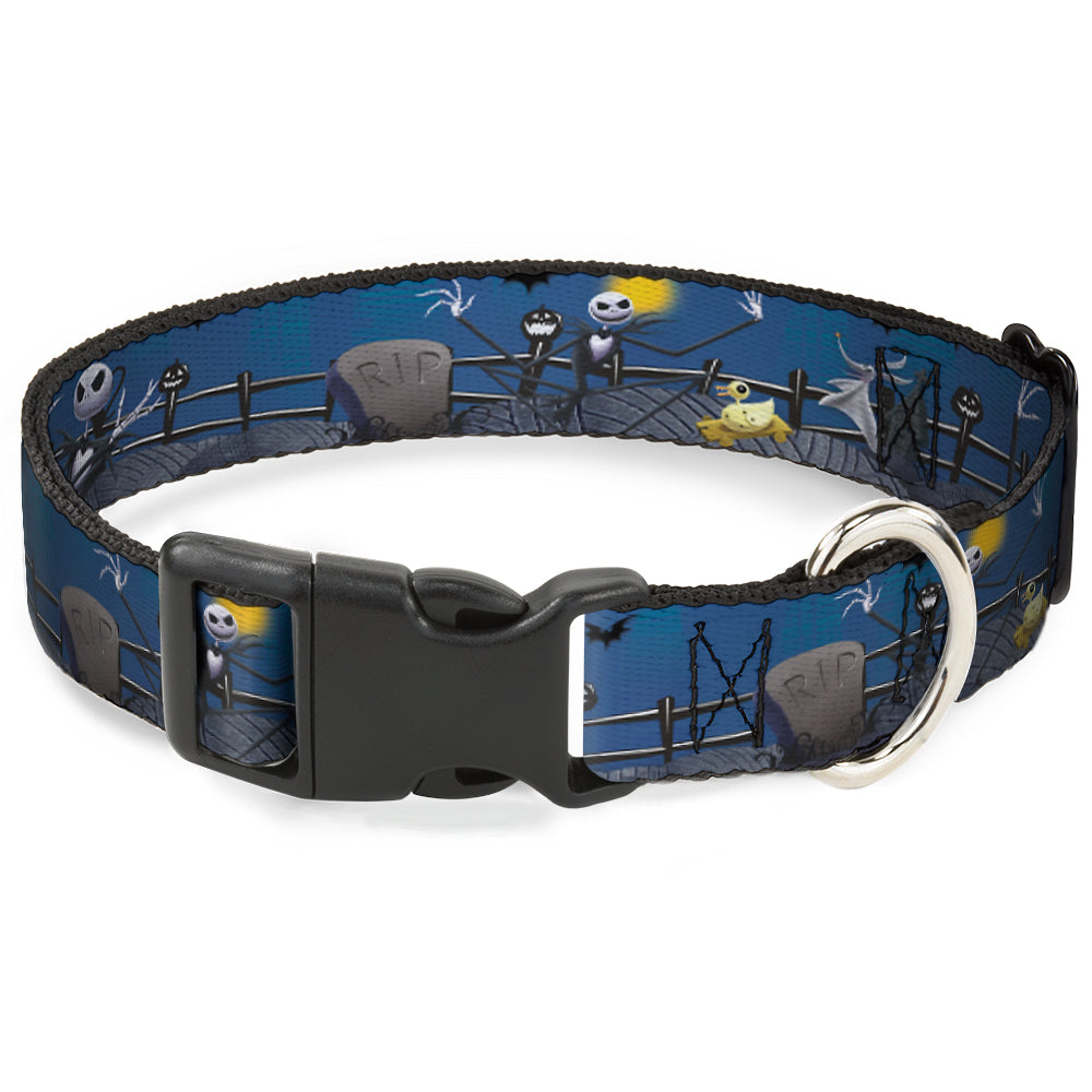 Plastic Clip Collar - Nightmare Before Christmas Jack, Zombie Duck & Zero Cemetery Scene Dog Collars Plastic Clip Side Release Disney