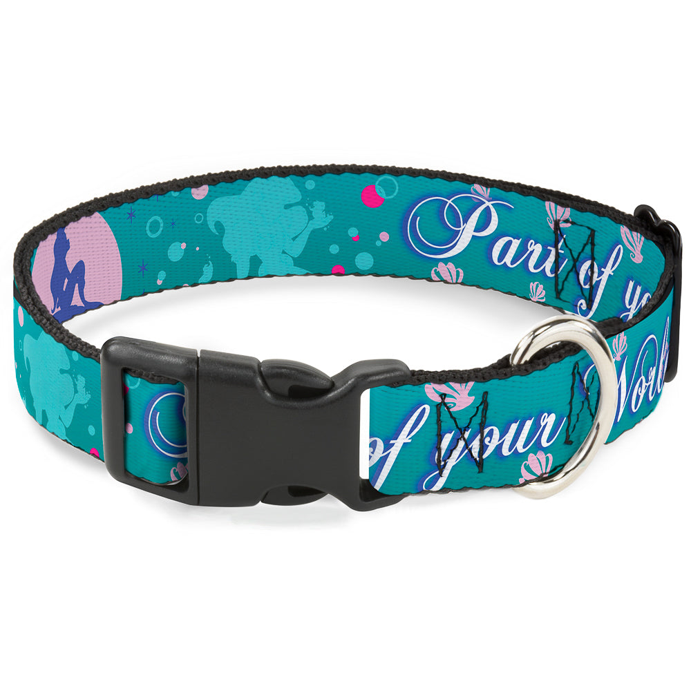 Plastic Clip Collar - Little Mermaid Silhouette Scenes PART OF YOUR WORLD Blues Dog Collars Plastic Clip Side Release Disney