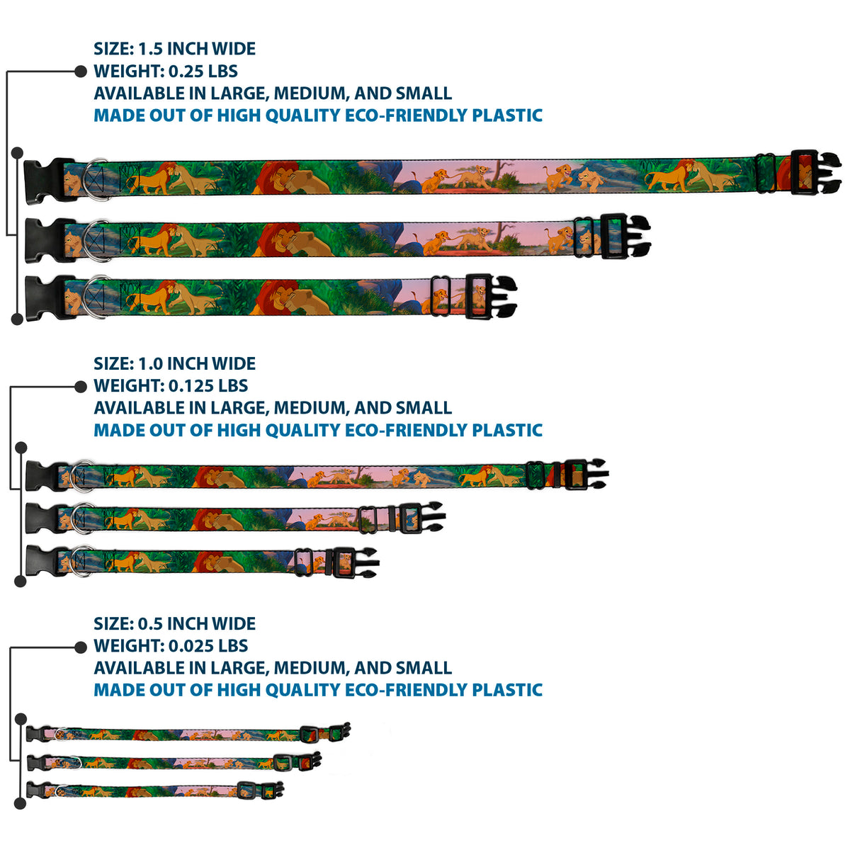 Plastic Clip Collar - Lion King Simba & Nala Growing Up Scenes Dog Collars Plastic Clip Side Release Disney