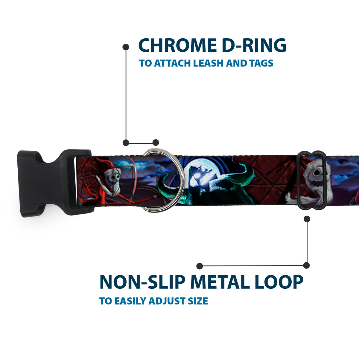 Plastic Clip Collar - Nightmare Before Christmas Jack, Oogie Boogie, Santa Scene Dog Collars Plastic Clip Side Release Disney