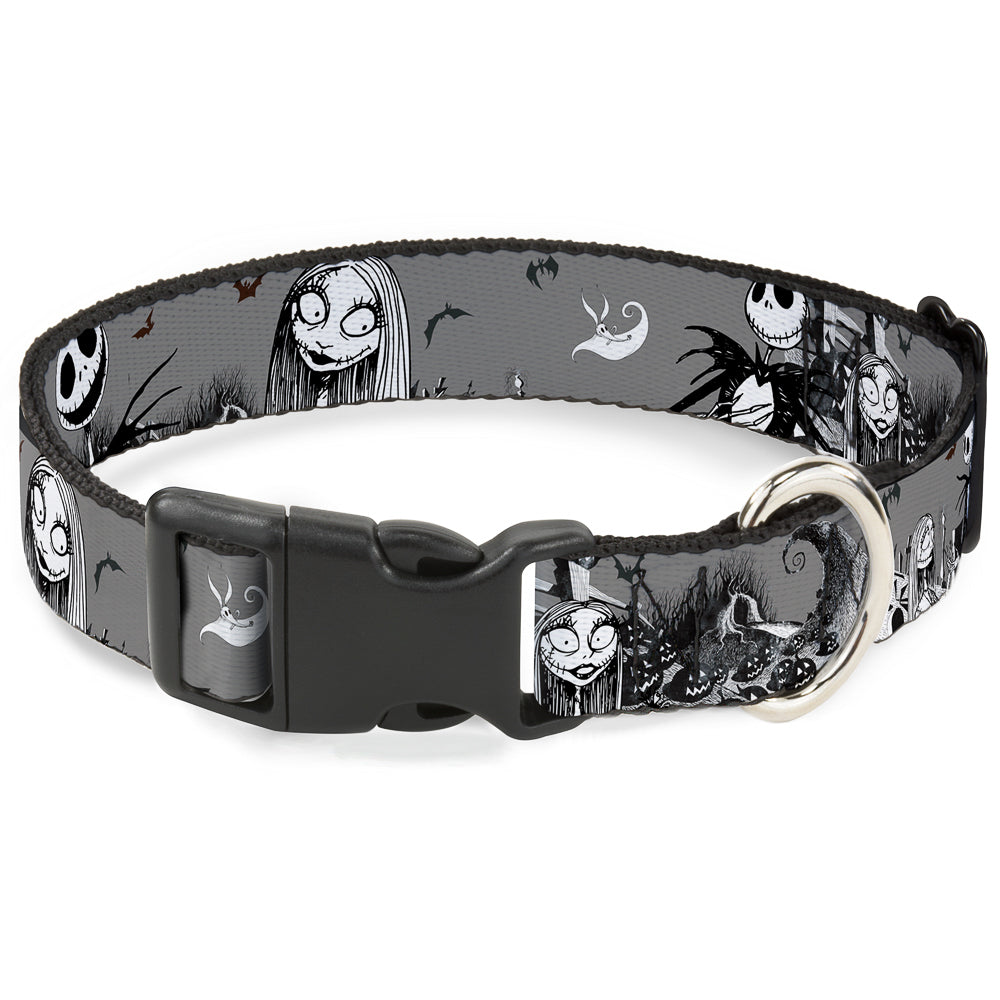 Plastic Clip Collar - NBC Jack & Sally Cemetery Scene Gray/Black/White Dog Collars Plastic Clip Side Release Disney