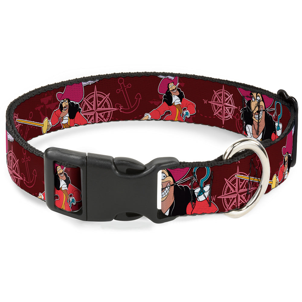 Plastic Clip Collar - Captain Hook Poses/Nautical Elements Burgundy Dog Collars Plastic Clip Side Release Disney