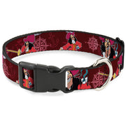 Plastic Clip Collar - Captain Hook Poses/Nautical Elements Burgundy Dog Collars Plastic Clip Side Release Disney