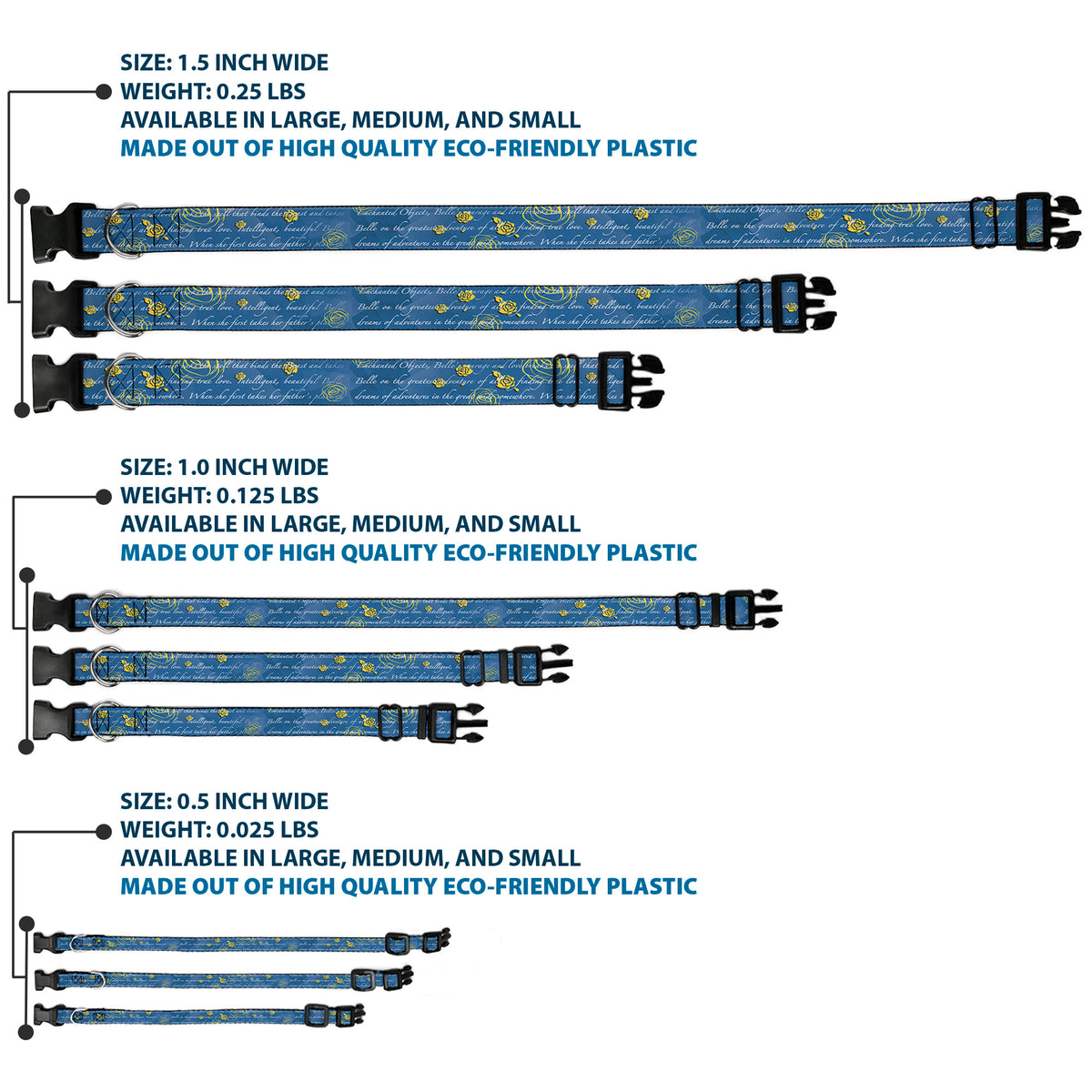 Plastic Clip Collar - Beauty & the Beast Story Script Dog Collars Plastic Clip Side Release Disney