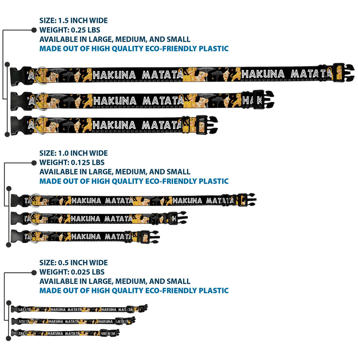 Plastic Clip Collar - Lion King Simba & Nala HAKUNA MATATA Dog Collars Plastic Clip Side Release Disney