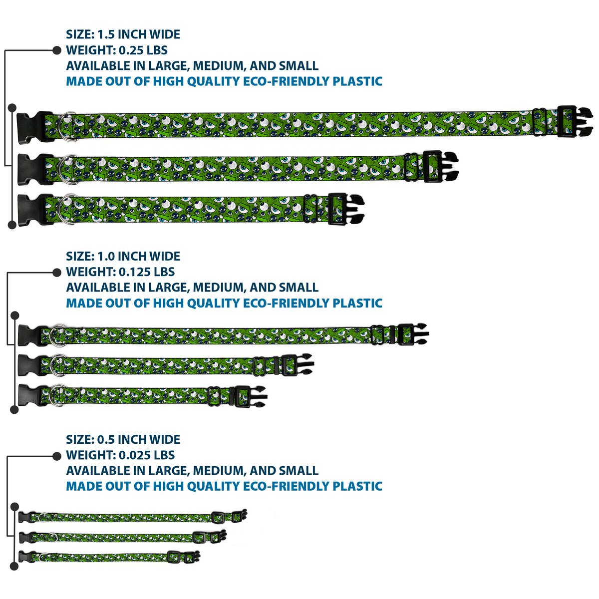 Plastic Clip Collar - Monsters Inc. Eye Collage Weathered Greens/Blues Dog Collars Plastic Clip Side Release Disney