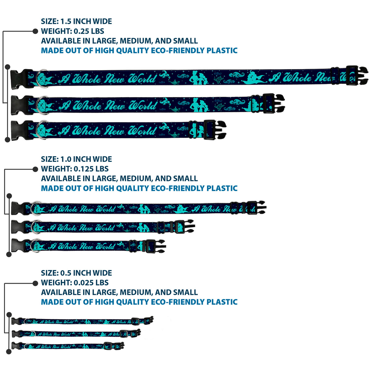 Plastic Clip Collar - Aladdin & Jasmine Silhouette A WHOLE NEW WORLD Dog Collars Plastic Clip Side Release Disney