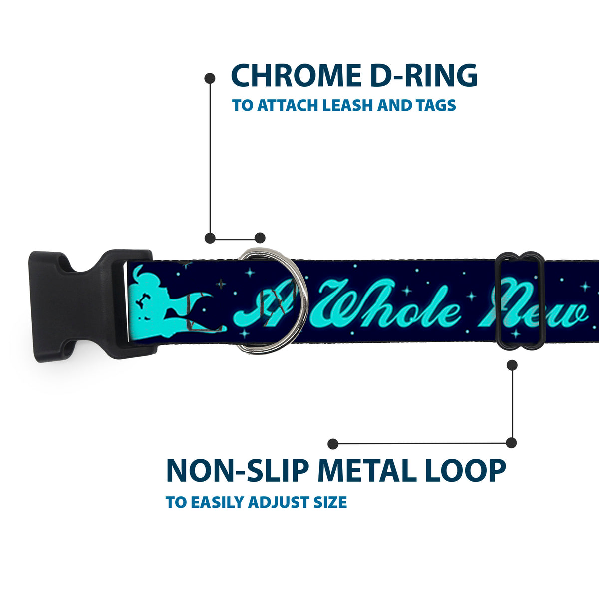 Plastic Clip Collar - Aladdin & Jasmine Silhouette A WHOLE NEW WORLD Dog Collars Plastic Clip Side Release Disney