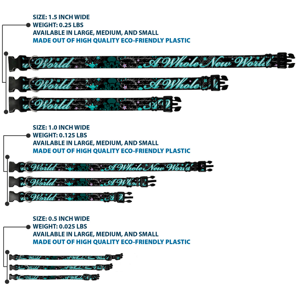 Plastic Clip Collar - Aladdin A WHOLE NEW WORLD/Story Script Dog Collars Plastic Clip Side Release Disney