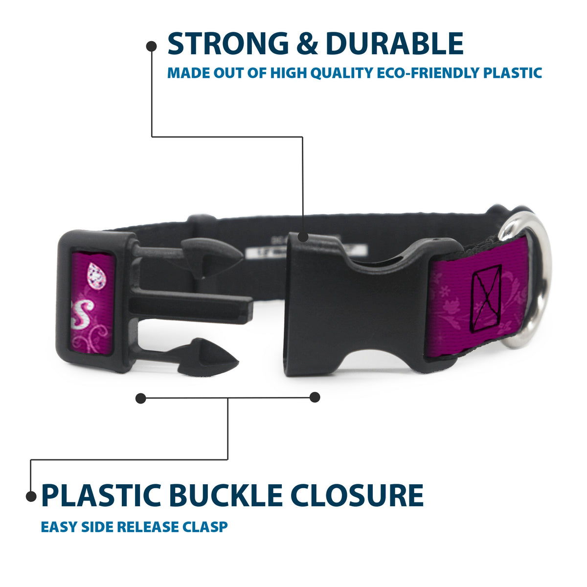 Plastic Clip Collar - I'M 99.9% SURE I'M A DISNEY PRINCESS Pinks/White Dog Collars Plastic Clip Side Release Disney