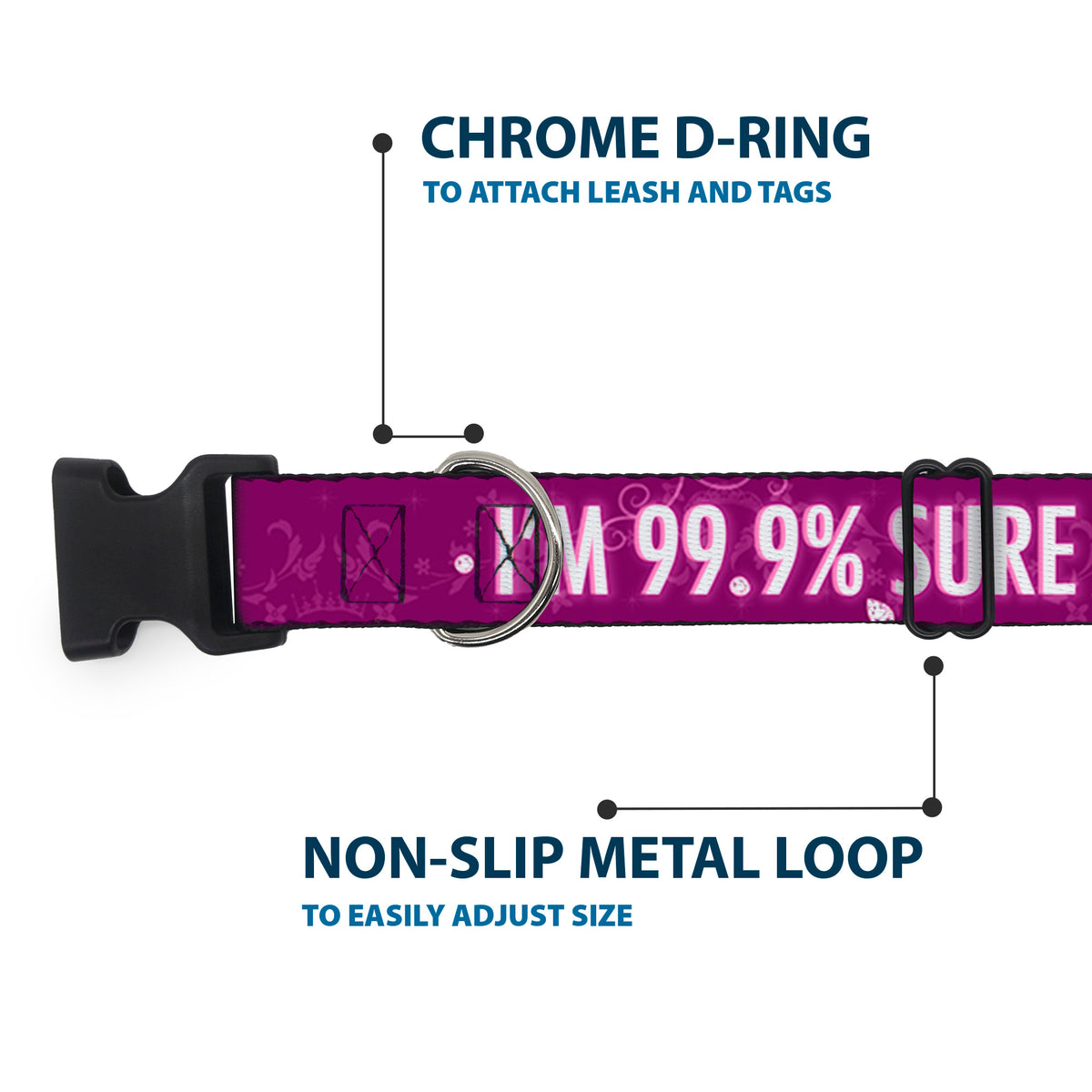 Plastic Clip Collar - I'M 99.9% SURE I'M A DISNEY PRINCESS Pinks/White Dog Collars Plastic Clip Side Release Disney