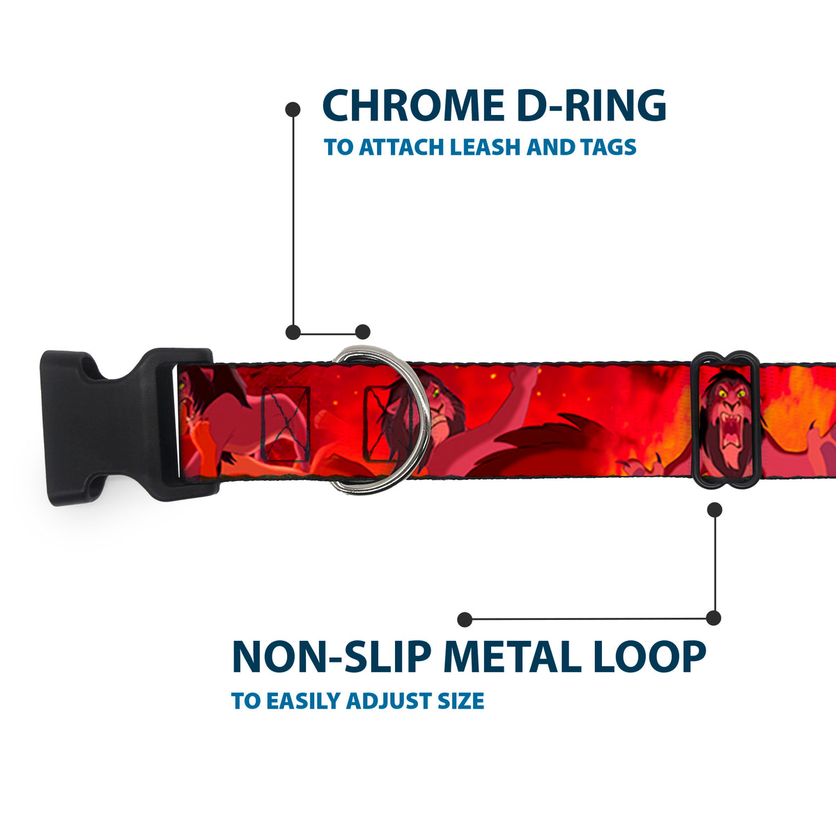 Plastic Clip Collar - Simba Scar Battle Scene Fiery Red Dog Collars Plastic Clip Side Release Disney
