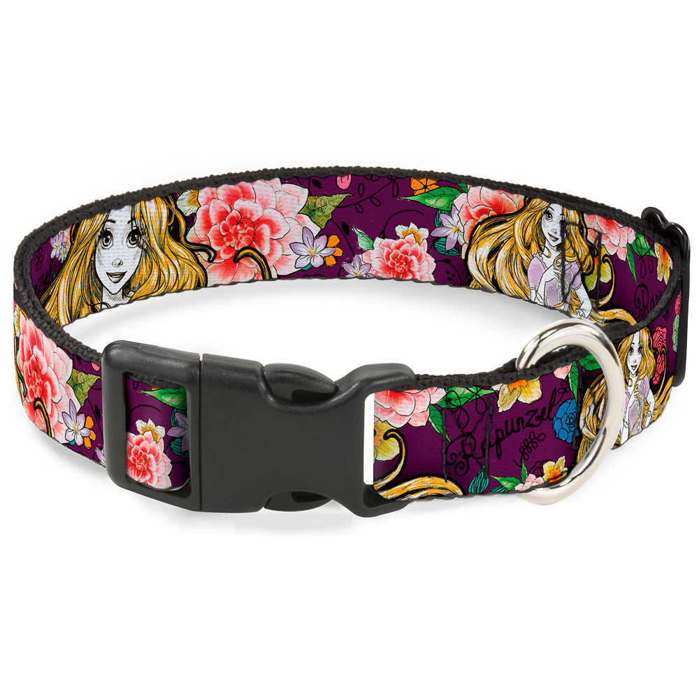 Plastic Clip Collar - Rapunzel Poses/Floral Collage Sketch Purple Dog Collars Plastic Clip Side Release Disney