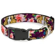 Plastic Clip Collar - Rapunzel Poses/Floral Collage Sketch Purple Dog Collars Plastic Clip Side Release Disney