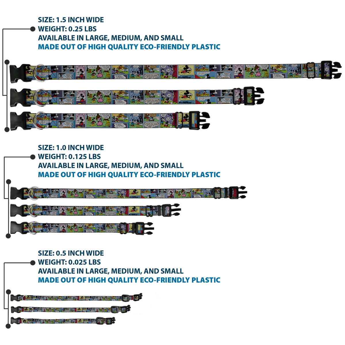 Plastic Clip Collar - Mickey & Minnie Comic Strip Dog Collars Plastic Clip Side Release Disney