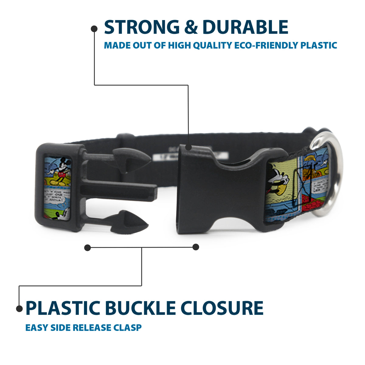 Plastic Clip Collar - Mickey & Minnie Comic Strip Dog Collars Plastic Clip Side Release Disney