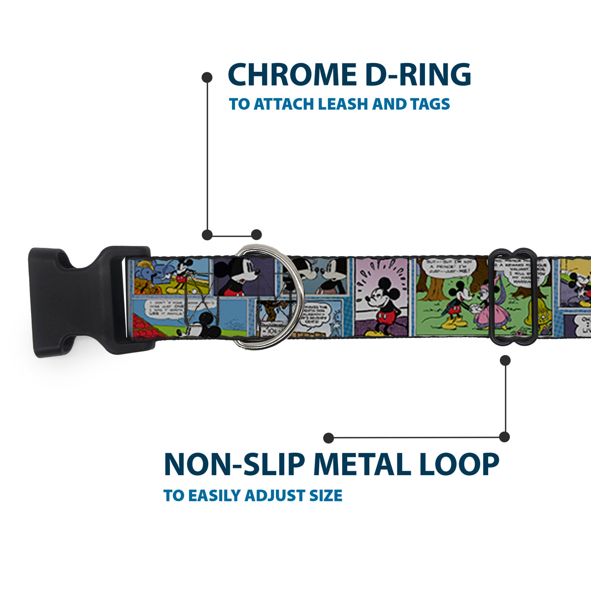 Plastic Clip Collar - Mickey & Minnie Comic Strip Dog Collars Plastic Clip Side Release Disney