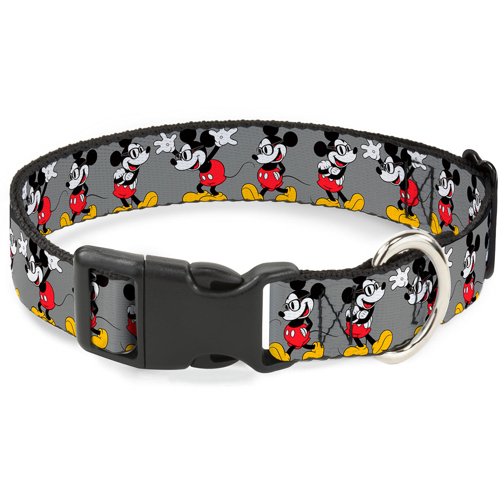 Plastic Clip Collar - Mickey Mouse w/Glasses Poses Gray Dog Collars Plastic Clip Side Release Disney