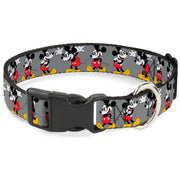 Plastic Clip Collar - Mickey Mouse w/Glasses Poses Gray Dog Collars Plastic Clip Side Release Disney