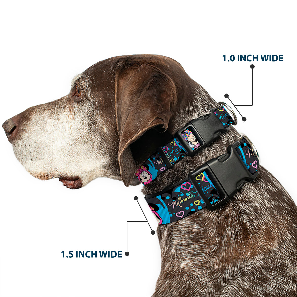 Plastic Clip Collar - Minnie Mouse Hoody & Headphone Poses Gray/Multi Color Dog Collars Plastic Clip Side Release Disney