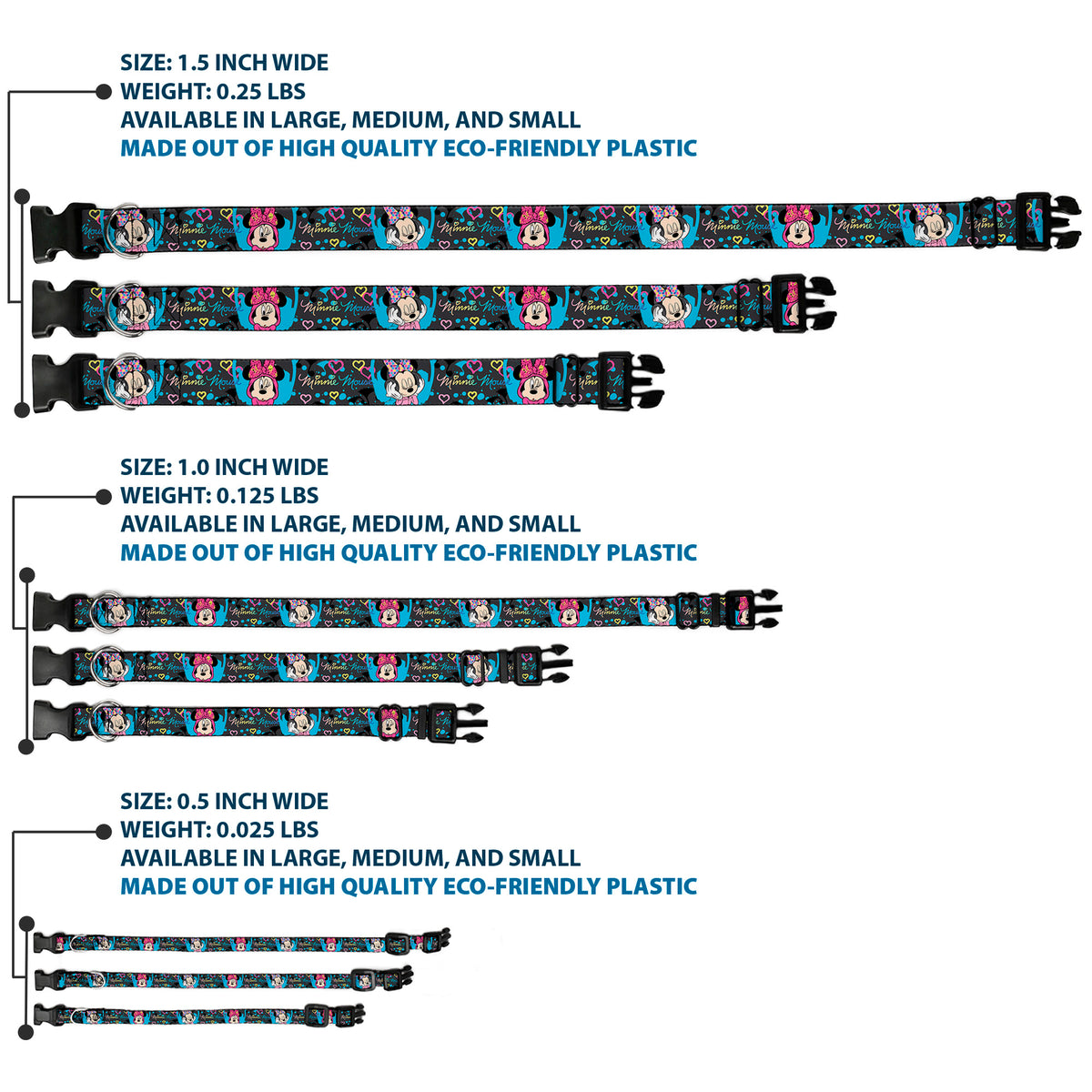 Plastic Clip Collar - Minnie Mouse Hoody & Headphone Poses Gray/Multi Color Dog Collars Plastic Clip Side Release Disney