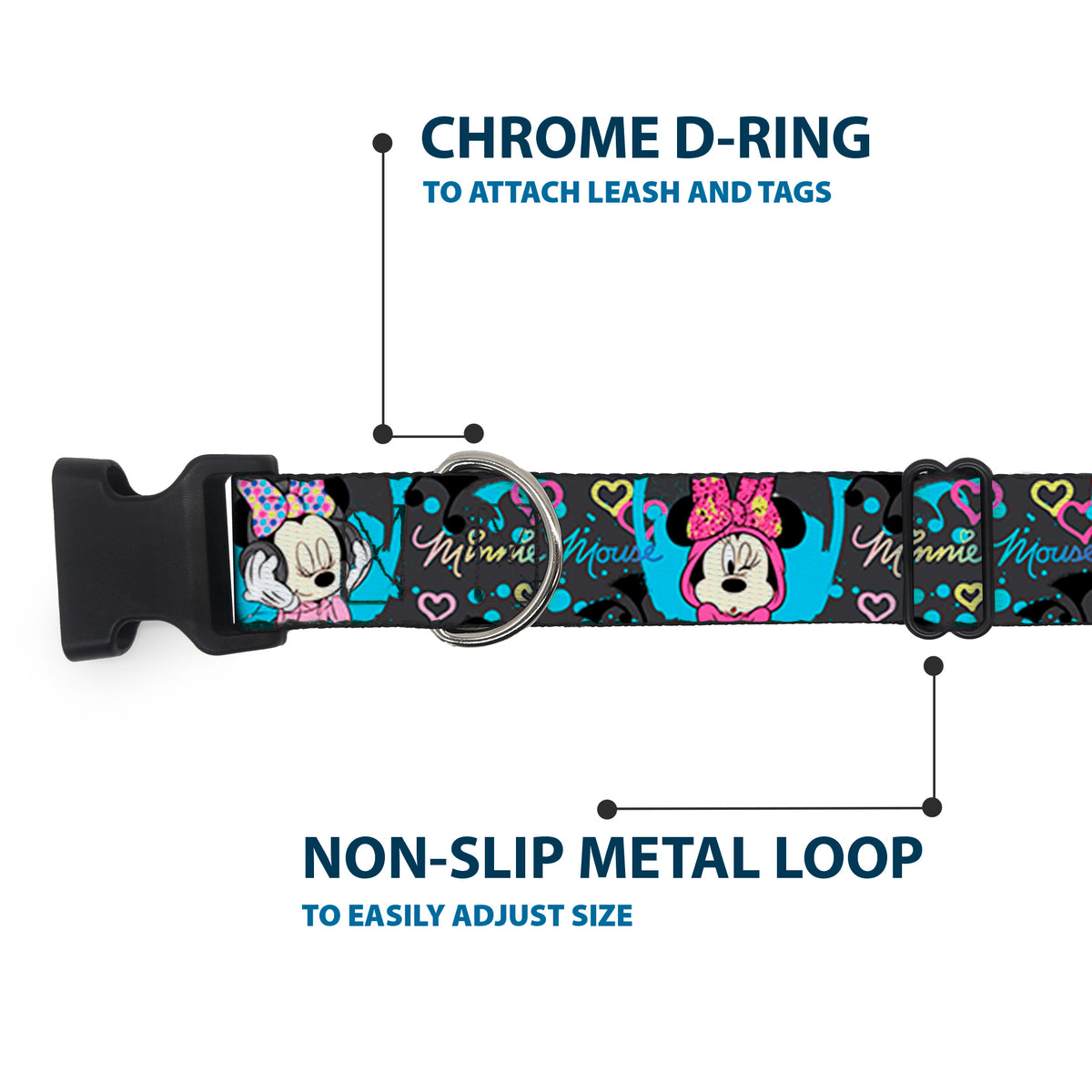 Plastic Clip Collar - Minnie Mouse Hoody & Headphone Poses Gray/Multi Color Dog Collars Plastic Clip Side Release Disney