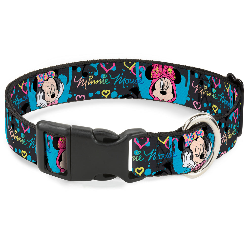 Plastic Clip Collar - Minnie Mouse Hoody & Headphone Poses Gray/Multi Color Dog Collars Plastic Clip Side Release Disney