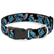 Plastic Clip Collar - Stitch Poses/Hibiscus Sketch Black/Gray/Blue Dog Collars Plastic Clip Side Release Disney