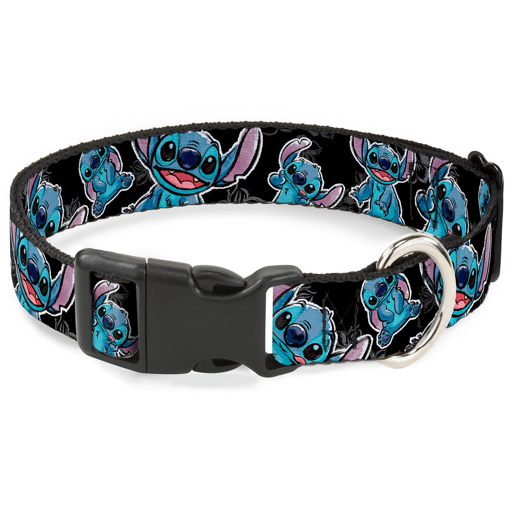 Plastic Clip Collar - Stitch Poses/Hibiscus Sketch Black/Gray/Blue Dog Collars Plastic Clip Side Release Disney