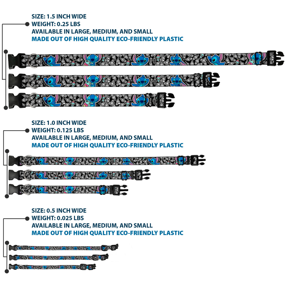 Plastic Clip Collar - Stitch Poses/Mini Scrump Scattered Dog Collars Plastic Clip Side Release Disney