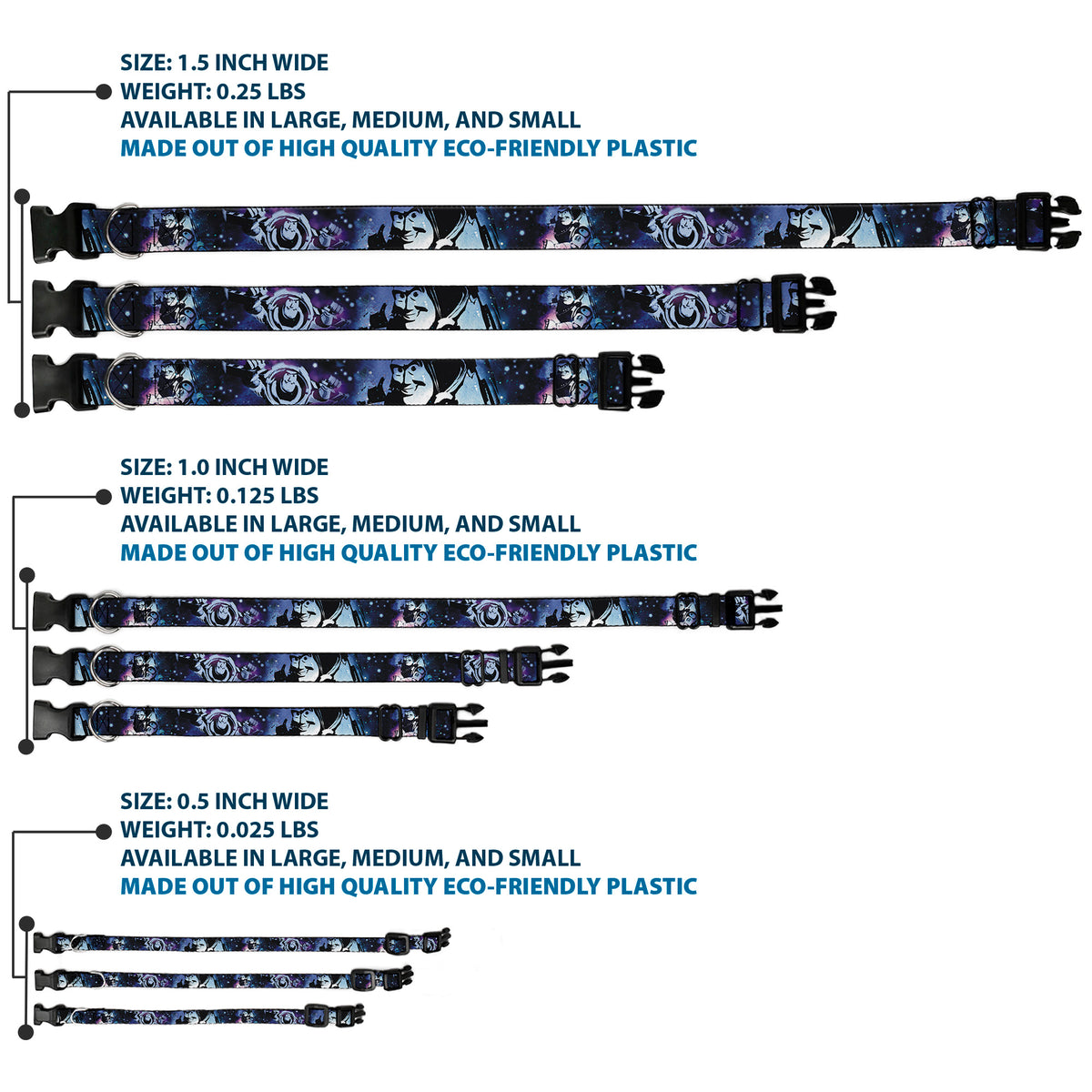Plastic Clip Collar - Buzz Lightyear Poses Galaxy Blues Dog Collars Plastic Clip Side Release Disney
