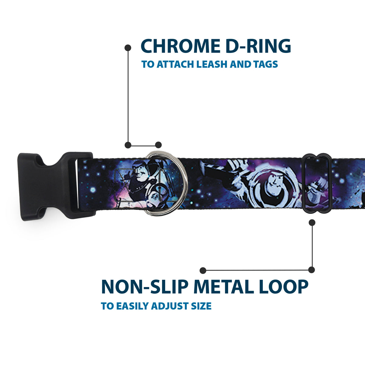 Plastic Clip Collar - Buzz Lightyear Poses Galaxy Blues Dog Collars Plastic Clip Side Release Disney