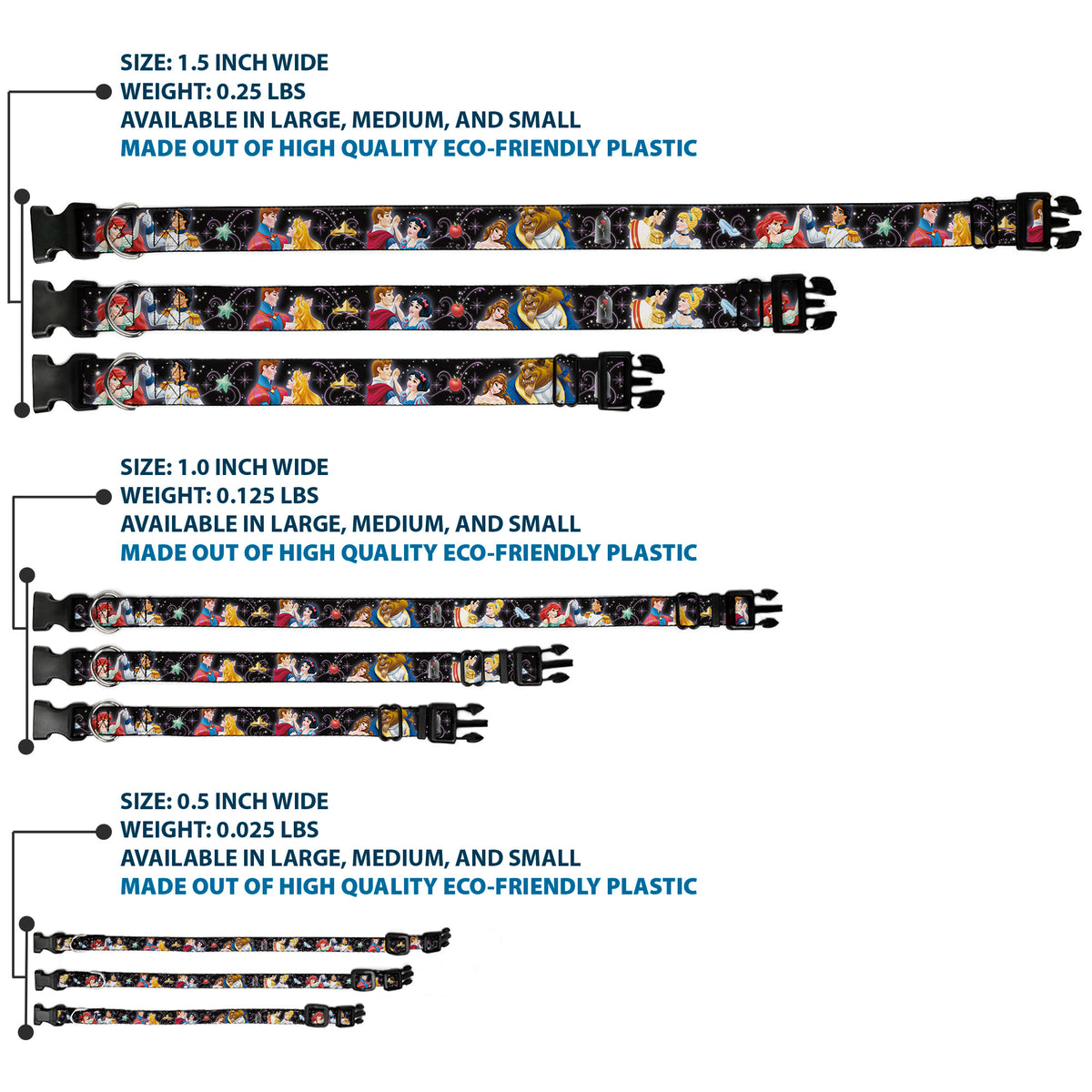 Plastic Clip Collar - Disney Princesses & Prince's Dancing Dog Collars Plastic Clip Side Release Disney