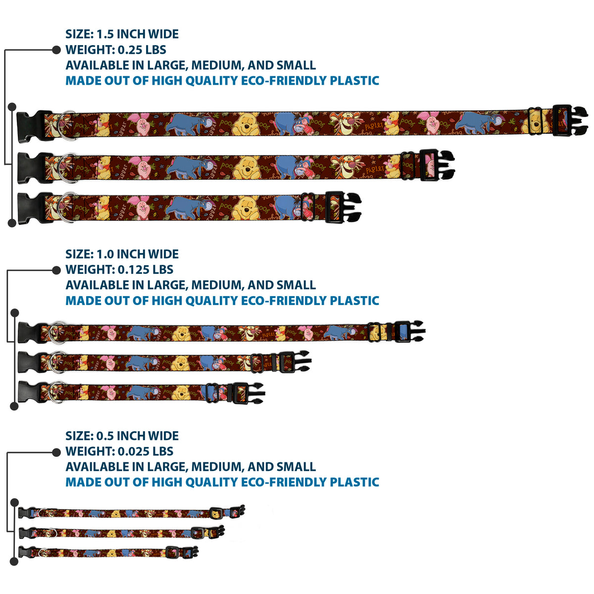 Plastic Clip Collar - Winnie the Pooh Character Poses Dog Collars Plastic Clip Side Release Disney