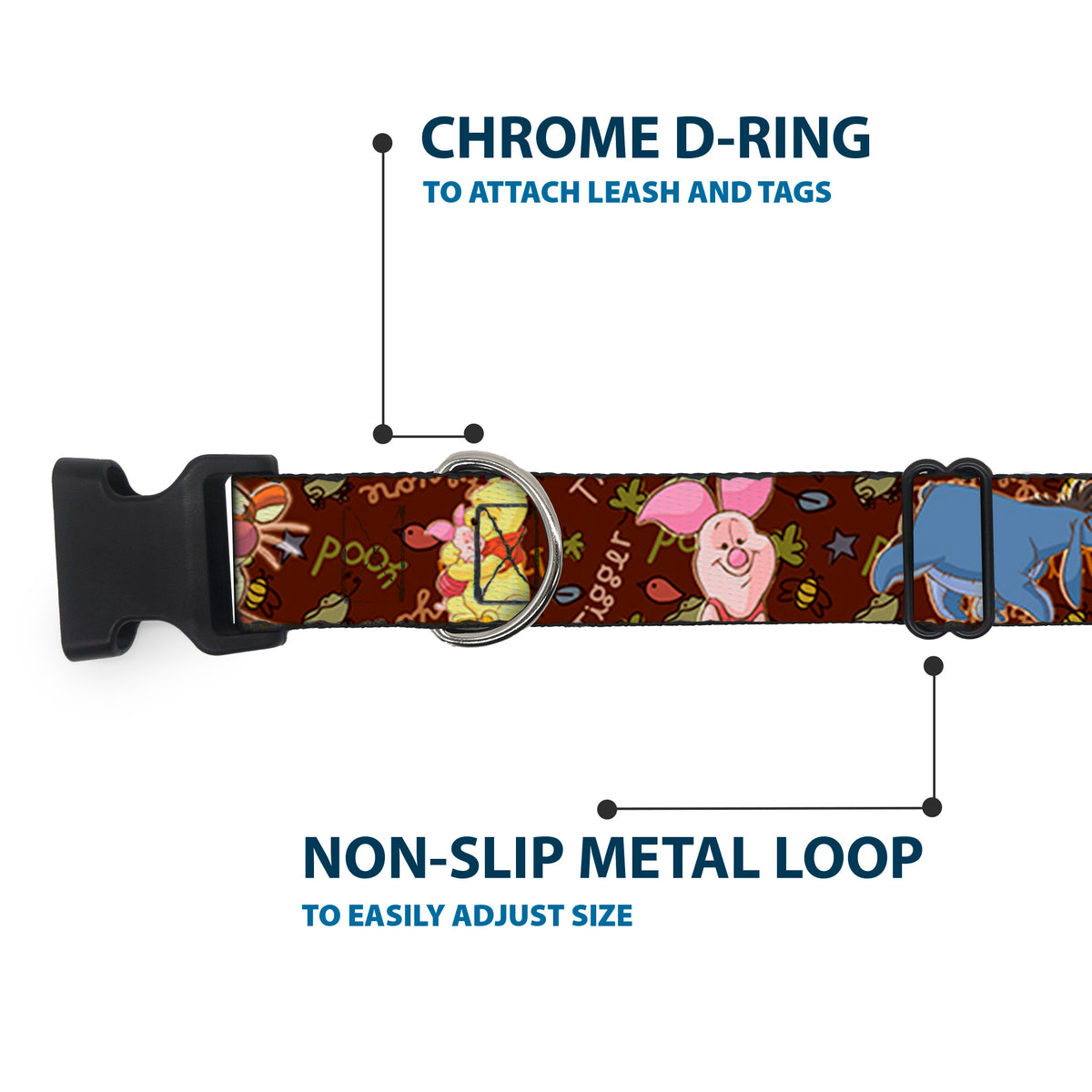 Plastic Clip Collar - Winnie the Pooh Character Poses Dog Collars Plastic Clip Side Release Disney