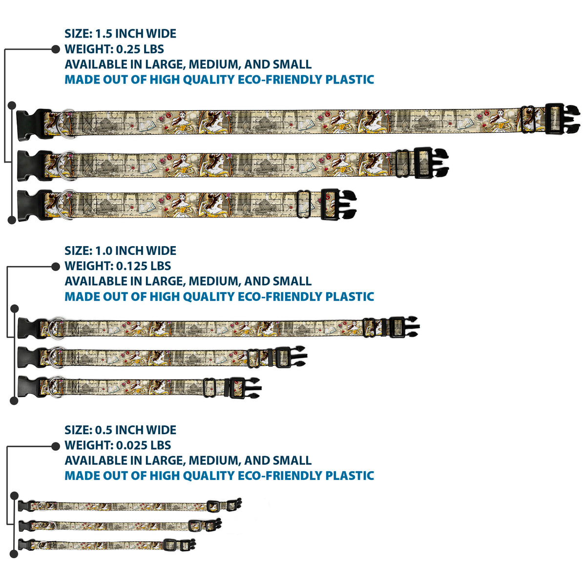 Plastic Clip Collar - Belle Sketch Poses/Story Script Dog Collars Plastic Clip Side Release Disney