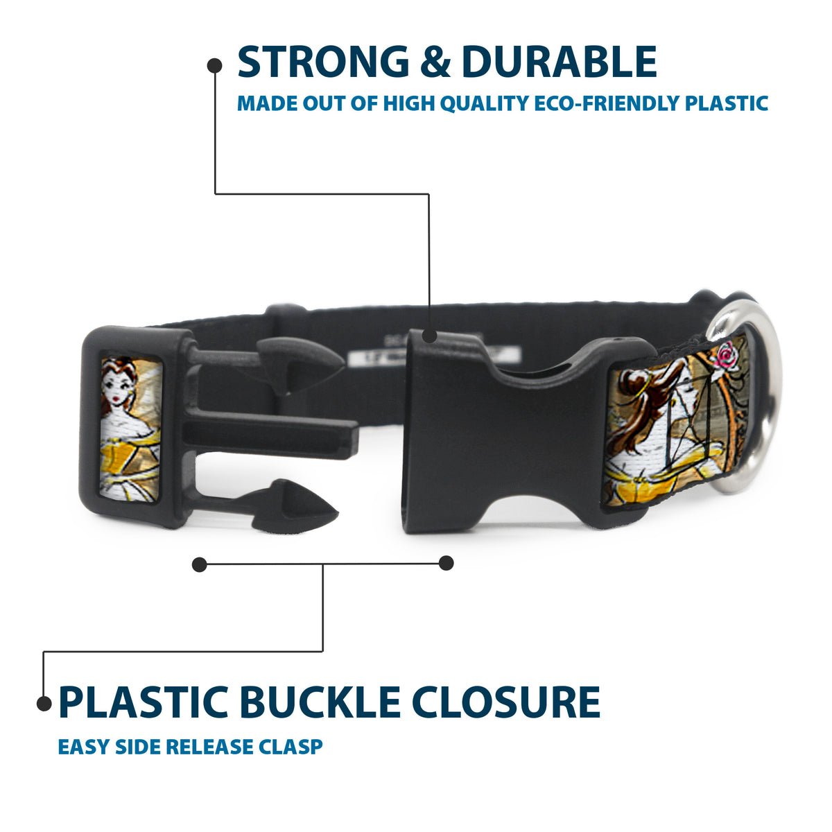 Plastic Clip Collar - Belle Sketch Poses/Story Script Dog Collars Plastic Clip Side Release Disney
