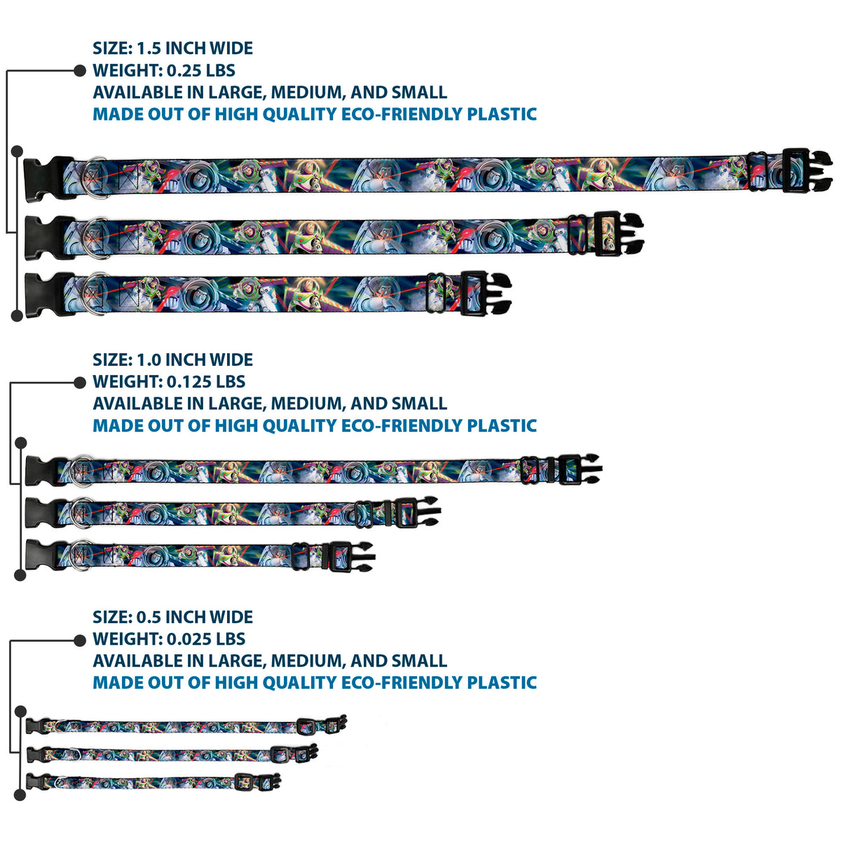 Plastic Clip Collar - Buzz Lightyear Action Poses Stacked Dog Collars Plastic Clip Side Release Disney