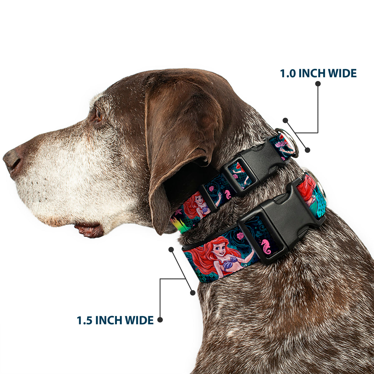 Plastic Clip Collar - Ariel Underwater Poses/Palace Silhouette Dog Collars Plastic Clip Side Release Disney