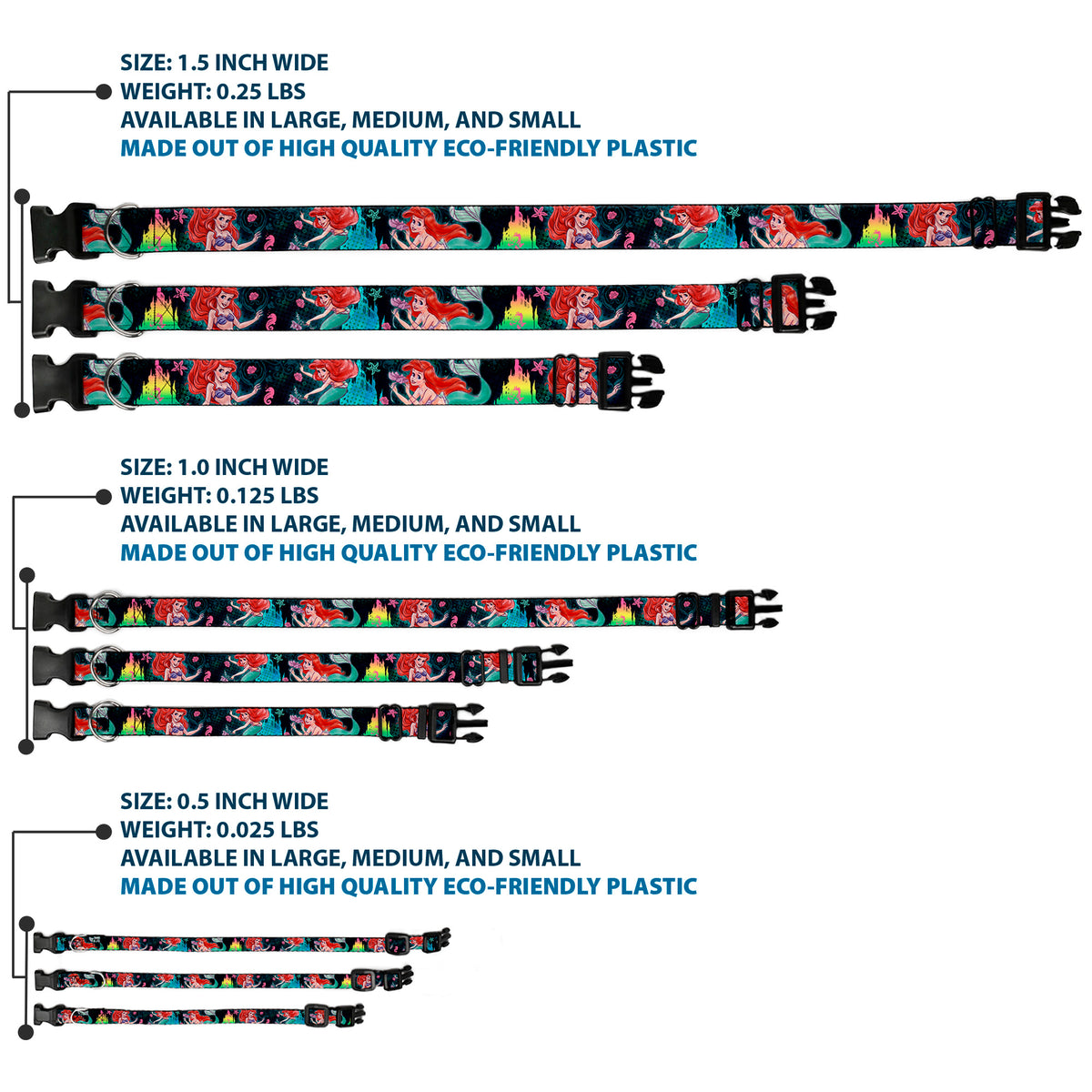 Plastic Clip Collar - Ariel Underwater Poses/Palace Silhouette Dog Collars Plastic Clip Side Release Disney