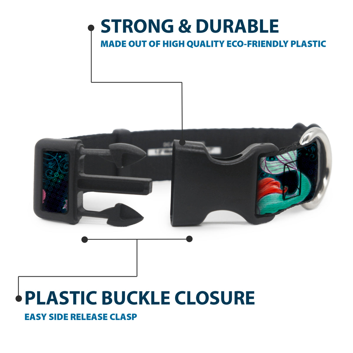 Plastic Clip Collar - Ariel Underwater Poses/Palace Silhouette Dog Collars Plastic Clip Side Release Disney