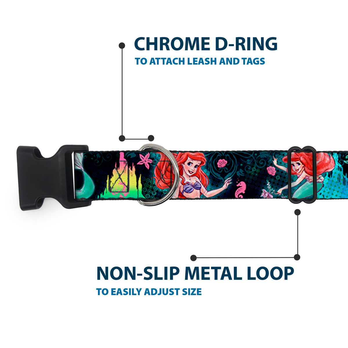 Plastic Clip Collar - Ariel Underwater Poses/Palace Silhouette Dog Collars Plastic Clip Side Release Disney