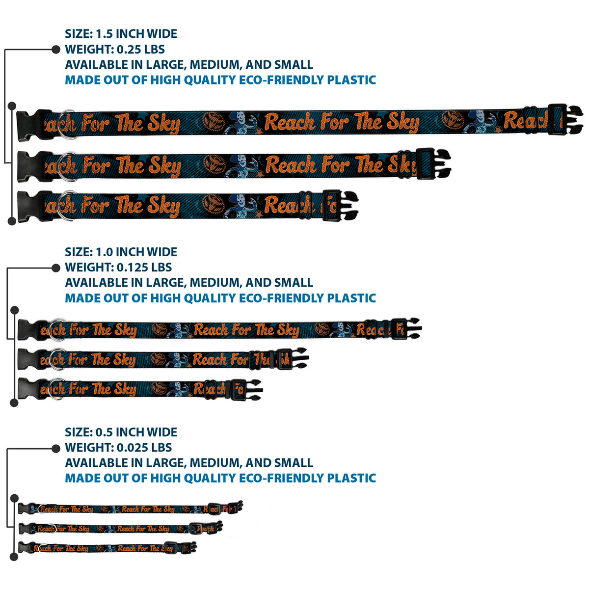 Plastic Clip Collar - Woody REACH FOR THE SKY Denim Blue Print Dog Collars Plastic Clip Side Release Disney