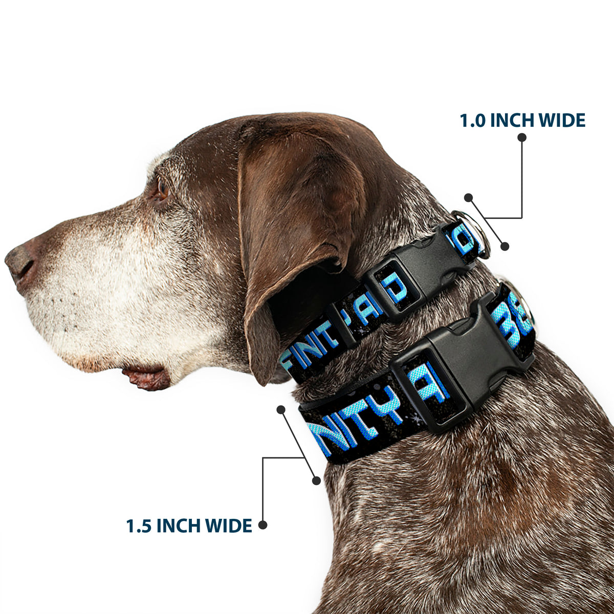 Plastic Clip Collar - Buzz Poses/Stars TO INFINITY AND BEYOND Black/Blues Dog Collars Plastic Clip Side Release Disney