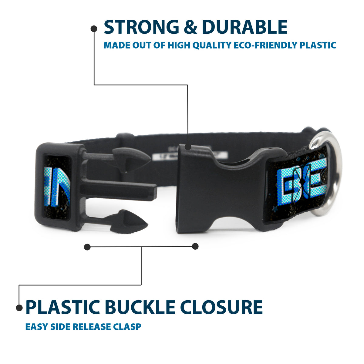 Plastic Clip Collar - Buzz Poses/Stars TO INFINITY AND BEYOND Black/Blues Dog Collars Plastic Clip Side Release Disney