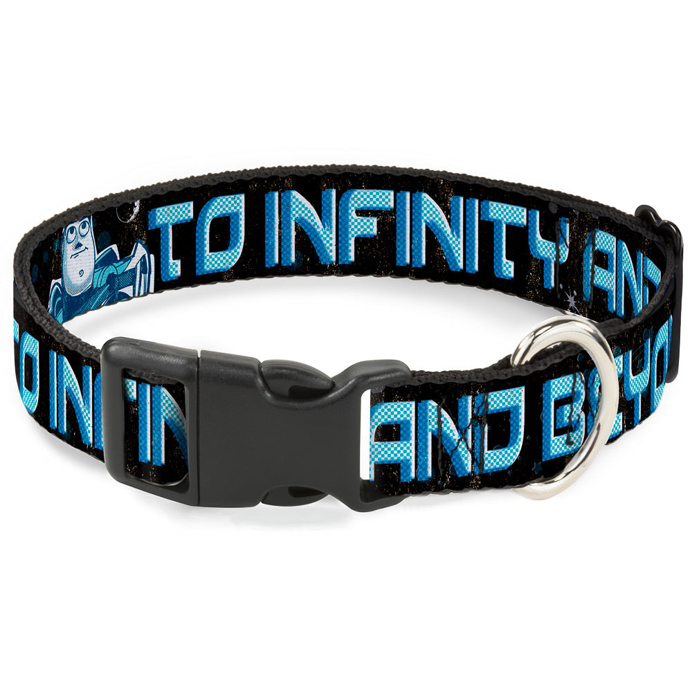 Plastic Clip Collar - Buzz Poses/Stars TO INFINITY AND BEYOND Black/Blues Dog Collars Plastic Clip Side Release Disney