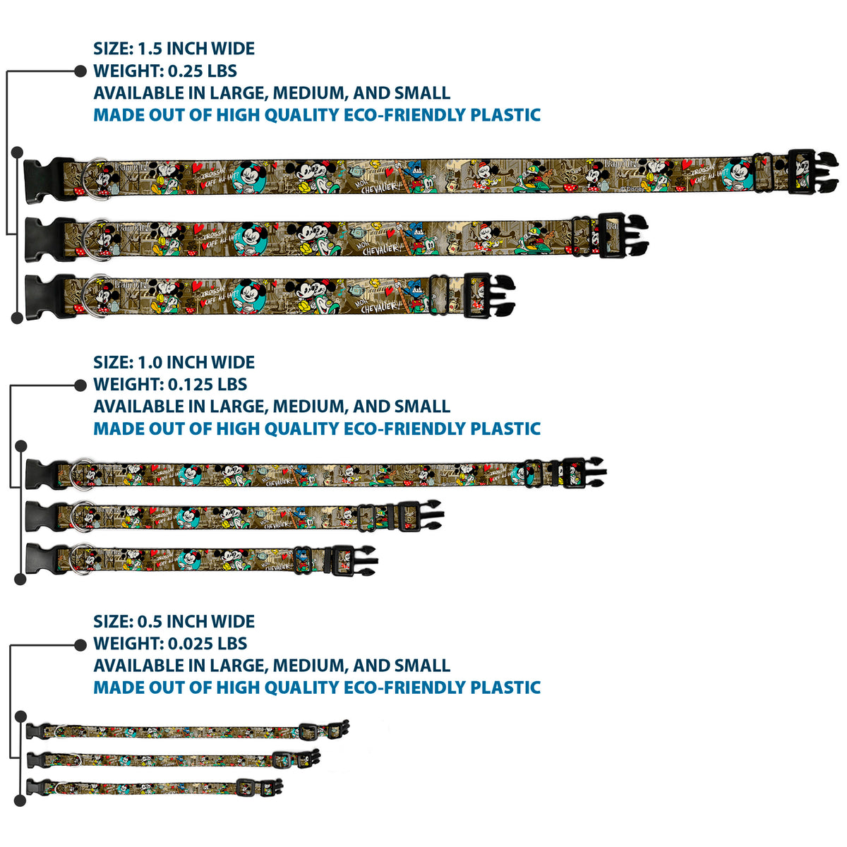 Plastic Clip Collar - Mickey & Minnie Croissant de Triomphe Scenes Dog Collars Plastic Clip Side Release Disney